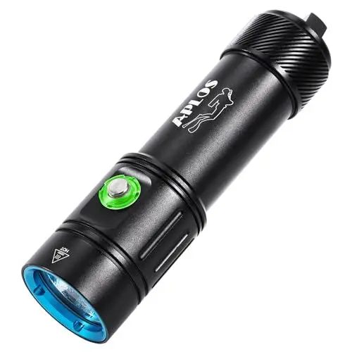 Produktbild: APLOS AP02 Tauchlampe, 2500 Lumen Tauchen Taschenlampe Wiederaufladbar, Leistungsanzeige, IPX8 Wasserdicht, Unterwasser Taschenlampe mit 5000mAh Akku und Ladegerät