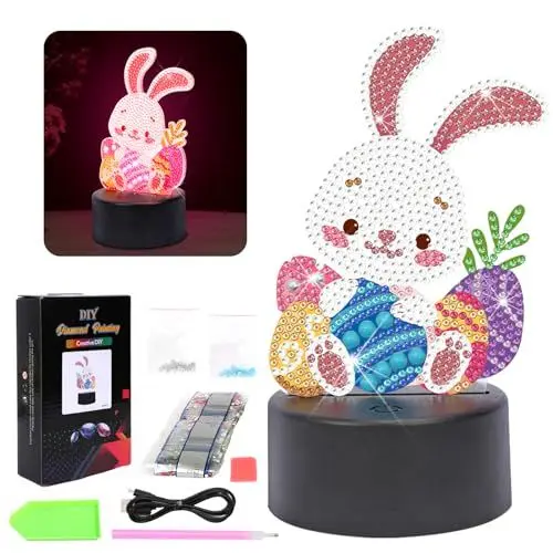 Produktbild: APODESS 12tlg Diamond Painting Ostern Deko Hase Diamant Painting Frühling Deko Innen Ostern Geschenke Kinder Nachtlicht Osterhase Led Osterbeleuchtung Ostern Basteln für Handgemachte Ornamente