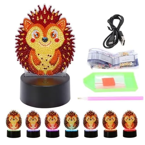 Produktbild: APODESS 21TLG Herbst Basteln für Kinder Diamond Painting Igel Deko Herbstdeko Igel Figur Diamond Painting Lampe Igel Basteln Nachtlicht Geschenke für Mädchen 5 6 7 8 9 10 Jahre Herbst Autumn Fall
