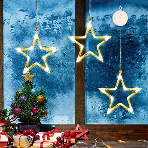 Produktbild: APODESS 3stk Weihnachtsbeleuchtung Stern Lichtervorhang Fenster Weihnachten Led Stern Beleuchtet Innen Lichterkette Fenster Innen Weihnachtsdeko Batteriebetrieben für Balkon Warmweiß Fensterdeko