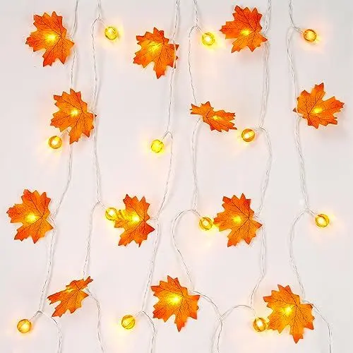 Produktbild: APODESS 4.5m/14.7Ft Ahornblatt Lichterkette Herbstdeko Lichterkette Batterie 30 LED Halloween Deko Licht Kürbis Lichter Blätter Girlande für Erntedankfest Garten Fenster Außen Innen