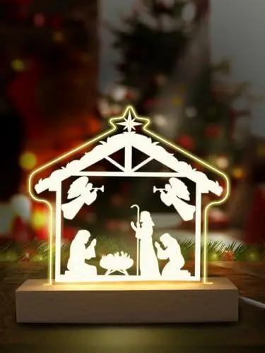 Produktbild: APODESS Weihnachtskrippe Beleuchtet Krippe Modern Nachtlicht Weihnachtsgrippe Krippe Lichthaus Kinderkrippe Weihnachten Tischdeko Lampe Weihnachtsdekoration Lichthäuser Geschenke für Manner Frauen