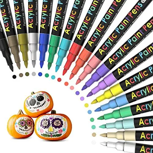 Produktbild: APOGO Acrylstifte für Steine Wasserfest Steine zum Bemalen, 18 Farben 0.7mm Acrylstifte Set, Acrylic Marker Stifte für Holz, Glas, Tassen, Kerzen, Keramik, Kürbis, Leinwand