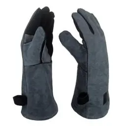 Produktbild: APOGO Ofenhandschuhe Backhandschuhe Grillhandschuhe 1 Paar Leder Grill Handschuhe 41x15X1.5cm Wildleder, mit Aufhängung, Topflappen für Küche und Grill Grillplatz Mikrowelle Handschuhe Schweißen