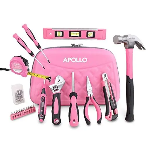 Produktbild: Apollo 21-tlg. Pinkes Werkzeug in einer stylischen Werkzeugtasche mit Reißverschluss für die Frau im Haus – Haushaltswerkzeug Set mit Hammer und Schraubenzieher-Set