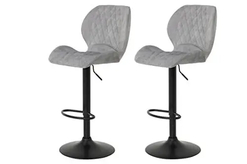 Produktbild: Hela Tische, 2er Set Barhocker Bistorhocker Laila, Microfaser Grau, Metallfuß höhenverstellbar mit Lift, Trompetenfuß, 360°drehbar