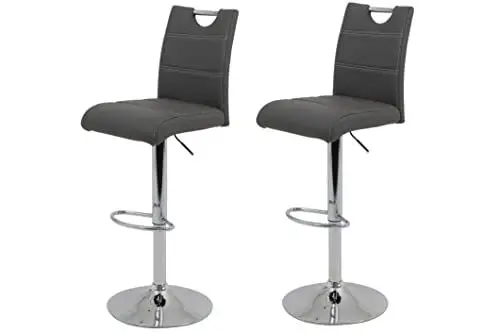 Produktbild: Hela Tische, 2er Set Barhocker Bistrohocker Miranda, Kunstleder Grau, Trompetenfuß mit Lift und 360° drehbar, Sitzhöhe 60 auf 82 cm