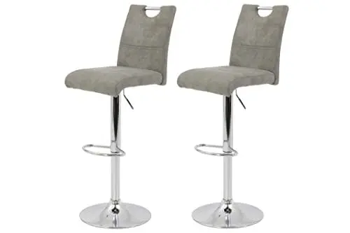 Produktbild: Hela Tische, 2er Set Barhocker Bistrohocker Miranda, Microfaser Grau, Trompetenfuß mit Lift und 360° drehbar, Sitzhöhe 60 auf 82 cm