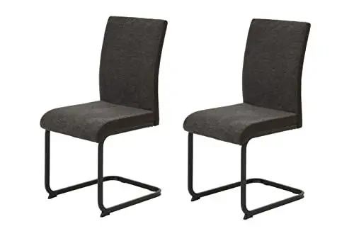 Produktbild: Hela Tische, 2er Set Esszimmerstuhl Schwingstuhl Linn, Webstoff+Mikrofaser Braun, Vierkantgestell Schwarz, 140kg belastbar