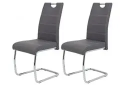 Produktbild: Hela Tische 2er Set Schwingstuhl, Küchenstuhl Flora, Kunstleder Grau, Griffmulde, Metallgestell verchromt, 42x57x98 cm
