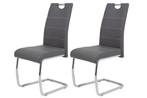 Produktbild: Hela Tische 2er Set Schwingstuhl, Küchenstuhl Flora, Kunstleder Grau, Griffmulde, Metallgestell verchromt, 42x57x98 cm