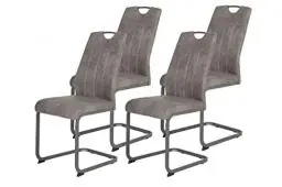 Produktbild: Hela Tische, 4er Set Esszimmerstuhl, Schwingstuhl CHRISTINA, Microfaser Vintage-Optik Grau, Metallgestell Grau, Lehne mit Griff