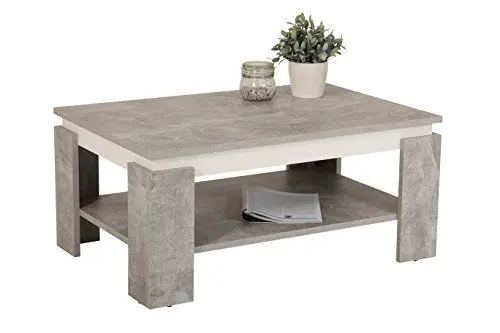 Produktbild: Hela Tische, Couchtisch Sofatisch Tim, Holzwerkstoff melaminbeschichtet, farbiger Tischkranz, Betonoptik/Weiß, große Ablage, 90x60x41cm