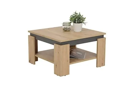 Produktbild: Hela Tische, Couchtisch Sofatisch Tim, Quadratisch, Holzwerkstoff melaminbeschichtet, farbiger Tischkranz, Artisan/Anthrazit, 68 x 68 x41cm