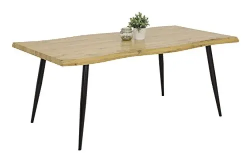 Produktbild: Hela Tische, Esstisch Gabi Baumkantenoptik, Holzwerkstoff/Wabenplatte, Dekor Wildeiche, Rundrohrgestell Schwarz, 180x100cm