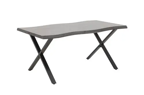 Produktbild: Hela Tische, Esstisch Gerda, Tischplatte 46mm Baumkantenoptik in Akaziegrau, X-Gestell Metall Schwarz, 140x90cm