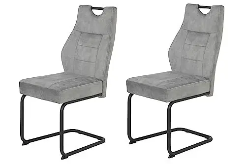 Produktbild: Hela Tische, 2er Set Esszimmerstuhl Schwingstuhl Linda, Mikrofaser Silber, Rundrohgestell grau, Komfortsitz Federkorb, 140kg belastbar
