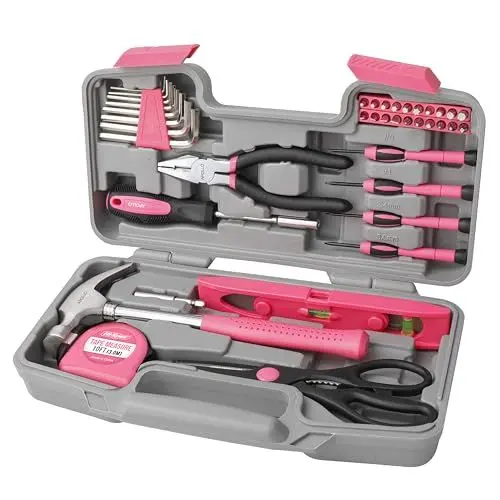 Produktbild: Apollo Pinker Frauen Werkzeugkoffer Klein, 39-tlg. Werkzeug Set für den Haushalt, Werkzeugkoffer Set mit Werkzeug in Pink, inklusive Hammer und Schraubenzieher-Set – Ideales Geschenk für Frauen