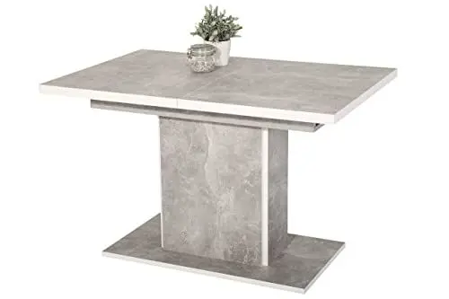 Produktbild: Hela Tische, Säulenesstisch Esstisch Alice, Holzwerkstoff melaminbeschichtet, Dekor Betonoptik, ausziehbar 120-160x80x76 cm