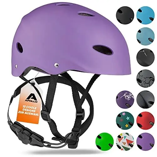 Produktbild: Apollo Skate-Helm/Kinder-Helm - Verstellbarer Skateboard, Scooter, BMX-Helm, mit Drehrad-Anpassung geeignet für Kinder, Erwachsene, in verschiedenen Größen und Farben