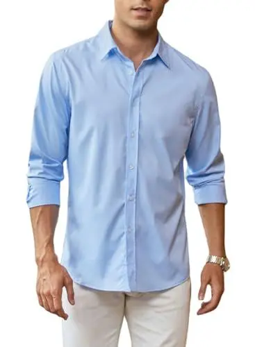 Produktbild: APOONABA Herren Hemd Business Casual Langarm Hemd Elegant Einfarbig Freizeithemden Klassisch Formelle Businesshemd Western Shirts Regular Fit Frühling Sommer Herbst Himmelblau 2XL