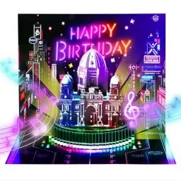 Produktbild: APOTODITO Cyberpunk Geburtstagskarte mit Licht und Musik, 3D Pop Up Geburtstagskarten mit Berliner Dom Design, spezielle Geburtstagsgeschenke für Kinder
