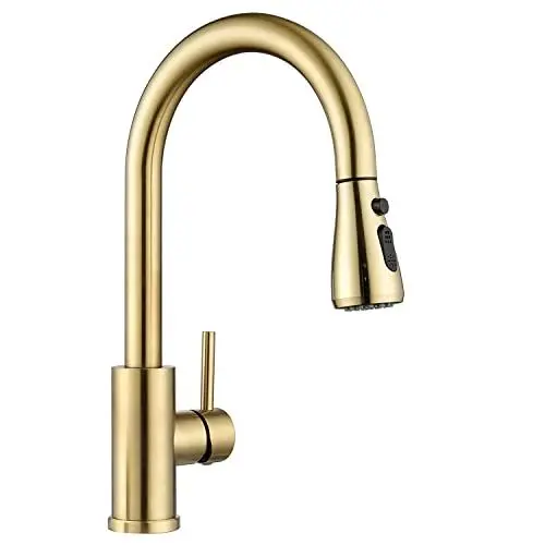 Produktbild: APPASO Wasserhahn Küche, Hochdruck Küchenarmatur mit Brause Ausziehbar, 360° Schwenkbar Edelstahl Spültischarmatur für Küchenspüle, Heiß & Kalt Verfügbar, Gold & 3 Sprühmodi