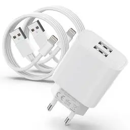 Produktbild: Apple MFi Certified 2Port USB iPhone Ladegerät mit 2er Pack iPhone Ladekabel 2M,iPhone Ladegerät Stecker, USB Netzteil und Lightning Kabel für iPhone 14/13/12/11 Pro/XS/XR/SE/X/8/iPad Airpods-Weiß