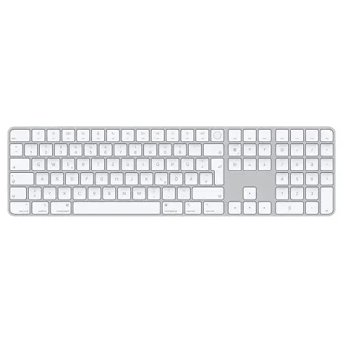 Produktbild: Apple Magic Keyboard mit Touch ID und Ziffernblock: Bluetooth, wiederaufladbar. Kompatibel mit Mac Computern Chip·· Deutsch, Weiße Tasten