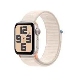 Produktbild: Apple Watch SE (2. Generation, 2023) (GPS, 40 mm) Smartwatch mit Aluminiumgehäuse und Sport Loop Armband in Polarstern. Fitness- und Schlaftracker, Unfallerkennung, Herzfrequenzmesser, CO₂ neutral