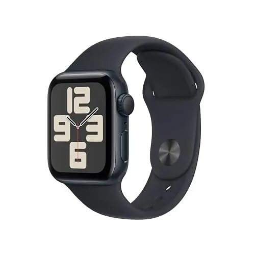 Produktbild: Apple Watch SE (2. Generation, 2023) (GPS, 40 mm) Smartwatch mit Aluminiumgehäuse und Sportarmband (M/L) in Mitternacht. Fitness- und Schlaftracker, Unfallerkennung, Herzfrequenzmesser, Retina Display