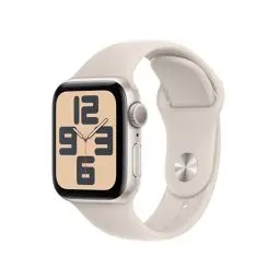 Produktbild: Apple Watch SE (2. Generation, 2023) (GPS, 40 mm) Smartwatch mit Aluminiumgehäuse und Sportarmband (S/M) in Polarstern. Fitness- und Schlaftracker, Unfallerkennung, Herzfrequenzmesser, Retina Display