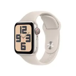 Produktbild: Apple Watch SE (2. Generation, 2023) (GPS + Cellular, 40 mm) Smartwatch mit Aluminiumgehäuse und Sportarmband (M/L) in Polarstern. Fitness- und Schlaftracker, Unfallerkennung, Herzfrequenzmesser
