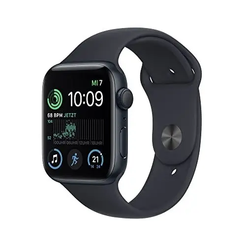 Produktbild: Apple Watch SE (2. Generation) (GPS, 44mm) Smartwatch - Aluminiumgehäuse Mitternacht, Sportarmband Mitternacht - Regular. Fitness-und Schlaftracker, Unfallerkennung, Herzfrequenzmesser, Wasserschutz