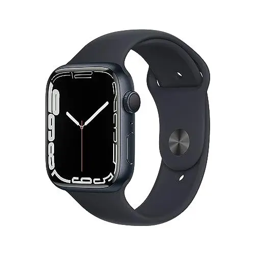 Produktbild: Apple Watch Series 7 (GPS, 45mm) Smartwatch - Aluminiumgehäuse Mitternacht, Sportarmband Mitternacht - Regular. Fitnesstracker, Blutsauerstoff und EKGApps, Always-On Retina Display, Wasserschutz