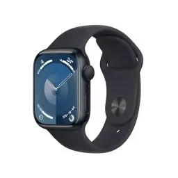 Produktbild: Apple Watch Series 9 (GPS, 41 mm) Smartwatch mit Aluminiumgehäuse und Sportarmband S/M in Mitternacht. Fitnesstracker, Blutsauerstoff und EKG Apps, Always-On Retina Display, Wasserschutz