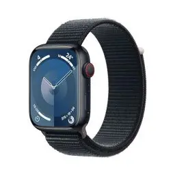 Produktbild: Apple Watch Series 9 (GPS + Cellular, 45 mm) Smartwatch mit Aluminiumgehäuse und Sport Loop Armband in Mitternacht. Fitnesstracker, Blutsauerstoff und EKG Apps, Always-On Retina Display, CO₂ neutral