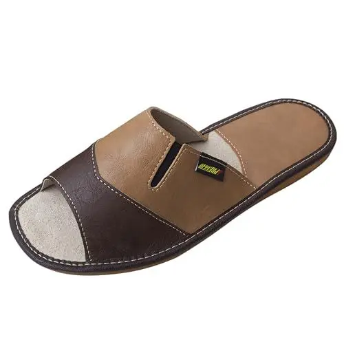 Produktbild: APREGGIO Hausschuhe Herren Leder Herrenhausschuhe - Hausschuh Männer Pantoffel Pantoffeln Pantoletten Slipper Mann Braun - Größe 41 EU