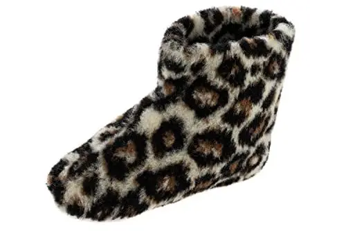 Produktbild: APREGGIO Winter Hausschuhe Unisex – Warme Wolle Pantoffeln mit Rutschfester Ledersohle – Stil für Damen und Herren - Warme Pantoffeln - Leopard Größe 45