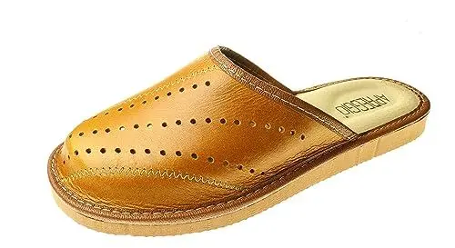 Produktbild: APREGGIO Herren Lederhausschuhe - Bequeme Pantoffeln - Hellbraun - Größe 45