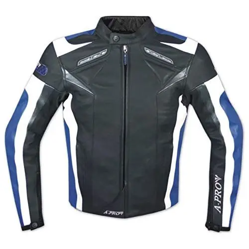 Produktbild: A-Pro Leder Jacke Motorrad Race Sport Rindsleder CE Protektoren Thermofutter Blau XL