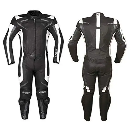 Produktbild: A-Pro Lederkombi Motorrad Rindsleder Jacke Hose Protektoren 2 Teilige Schwarz 54