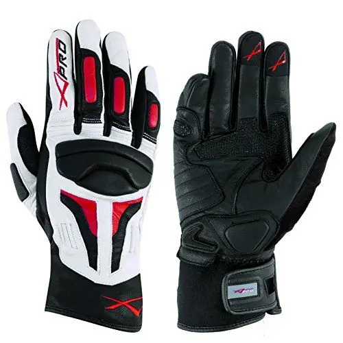 Produktbild: A-Pro Sommer Sport Leder Gepolsterte Handschuhe Roller Motorrad Bikers Weiss/Rot XL