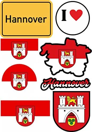 Produktbild: aprom Hannover Aufkleber Karte Sticker-Bogen - Stadt PKW Auto Fahne Flagge Decal 17x24 cm - Viele Motive