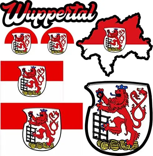 Produktbild: aprom Wuppertal Aufkleber Karte Sticker-Bogen - Stadt PKW Auto Fahne Flagge Decal 17x24 cm - Viele Motive