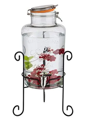 Produktbild: APS 10409 Getränkespender „Old Fashioned“ - Premium Getränkespender aus Metall, Glas und rostfreiem Edelstahl mit dicken, stabilen Wänden und einer weiten Öffnung für Zutaten