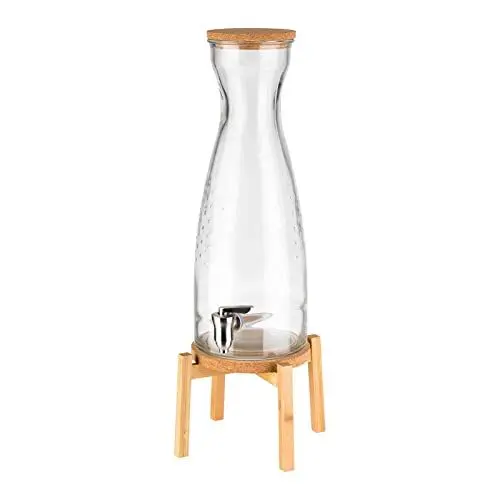 Produktbild: APS 10430 Getränkeständer „Fresh Wood“, Behälter mit Edelstahlzapfhahn und Korkdeckel, stabiles Glas, Holzstandfuß, 23 x 23 cm, 56,5 cm Höhe, Transparent, 4,5 Liter
