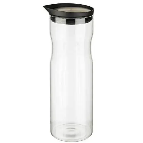 Produktbild: APS 10721 Glaskaraffe, Deckel aus Edelstahl matt poliert, Karaffe mit Deckel, Wasserkaraffe, Glaskrug mit Ausgießer für tropffreies Ausgießen, 25 cm Höhe, 1 Liter Volumen