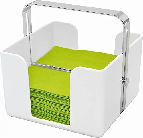 Produktbild: APS 11766 PROFI Weiß Melamine Servietten Halter mit Anti-Rutsch-Füßen und Metall Gewicht, für 150 Servietten 1/4 Falten, 18,5 x 18,5 x 18 cm