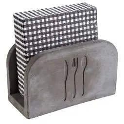 Produktbild: APS 11781 Serviettenhalter „Element“ – Hochwertiger Serviettenständer aus Beton mit Besteck-Muster – für ca. 50 Servietten und mit möbelschonender Unterseite, Beton Grau